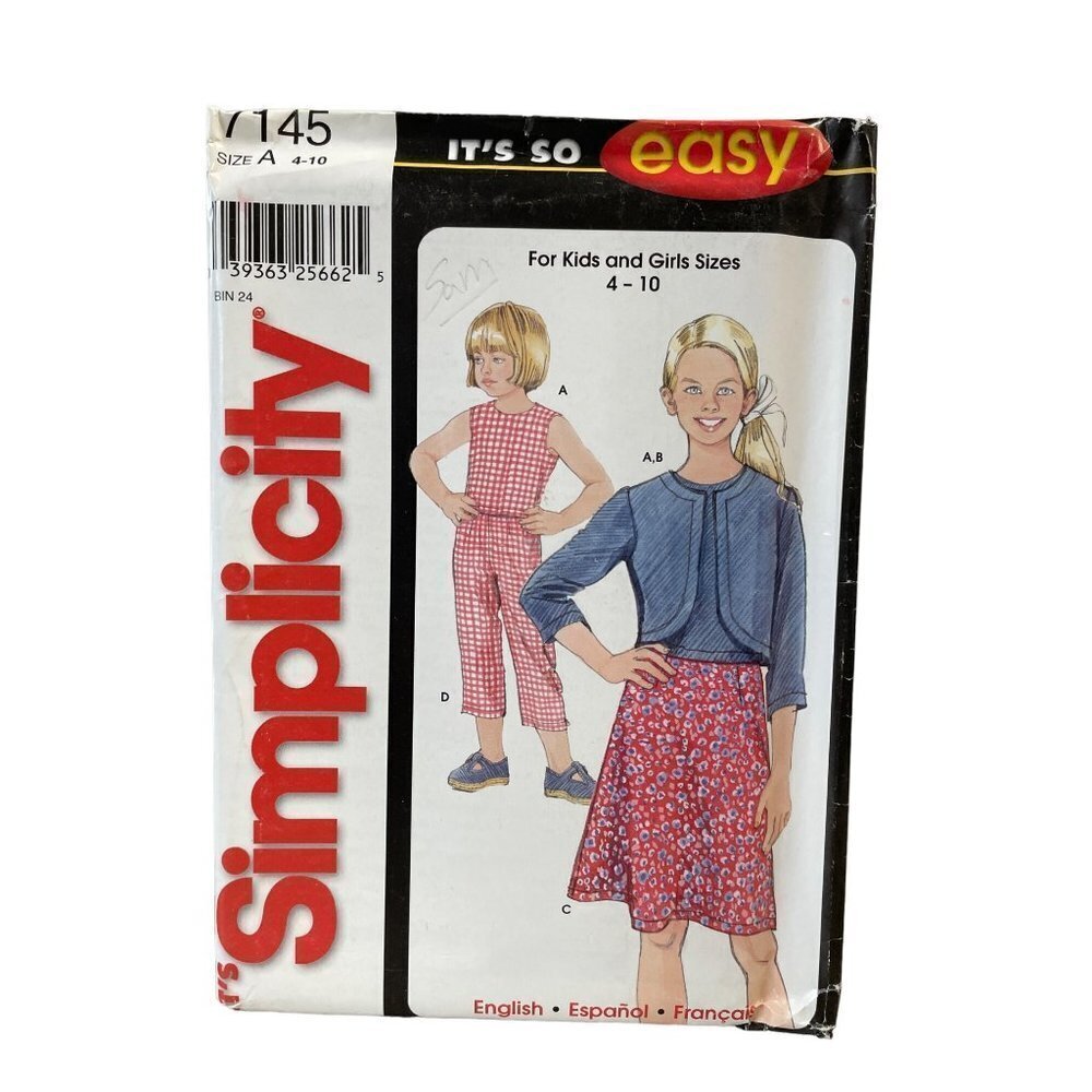 Simplicity Sewing Pattern 7145 Top Jacket Skirt Pants Girls Size 4-10